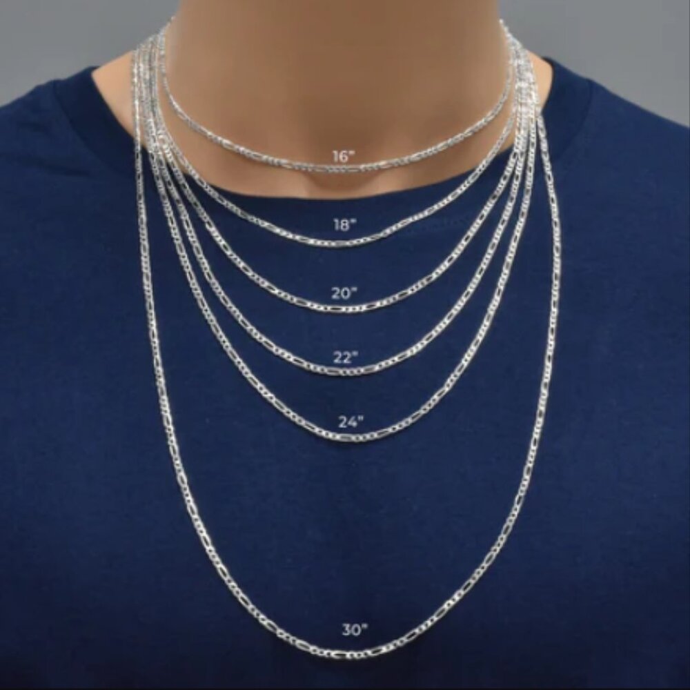 Sterling Silver 925 High Polished Figaro Chain 2.1mm 30 inches